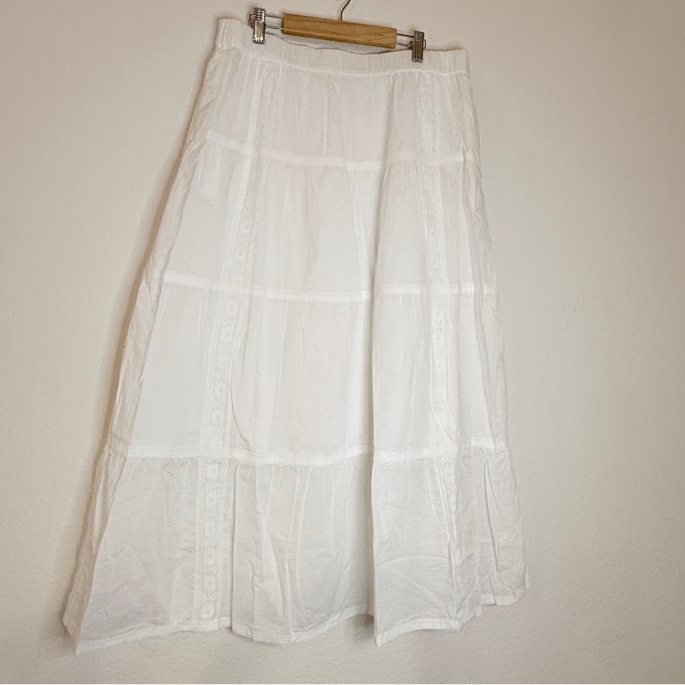 🆕 Avec Les Filles White 🤍Tiered Lace Maxi Skirt L 💖Boho Luxe Cottage 💝NWT - Picture 3 of 16